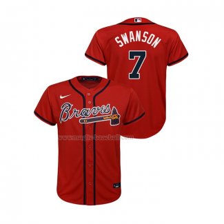 Maglia Baseball Bambino Atlanta Braves Dansby Swanson Replica Alternato Rosso