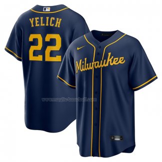 Maglia Baseball Uomo Milwaukee Brewers Christian Yelich Alternato Replica Blu