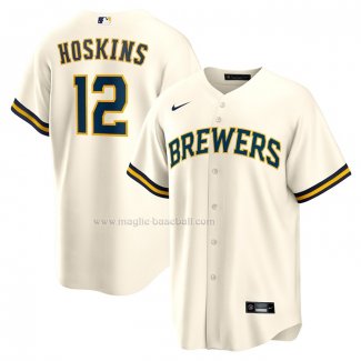 Maglia Baseball Uomo Milwaukee Brewers Rhys Hoskins Home Replica Crema