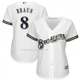 Maglia Baseball Donna Milwaukee Brewers Ryan Braun Replica Jugador Bianco