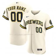 Maglia Baseball Uomo Milwaukee Brewers Home Autentico Personalizzate Crema