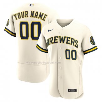 Maglia Baseball Uomo Milwaukee Brewers Home Autentico Personalizzate Crema