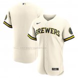 Maglia Baseball Uomo Milwaukee Brewers Home Autentico Logo Crema