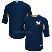 Maglia Baseball Uomo Milwaukee Brewers Majestic Autentico Collection Batting Practice Blu