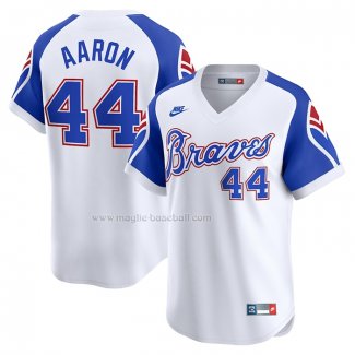 Maglia Baseball Uomo Atlanta Braves Hank Aaron Throwback Cooperstown Limited Bianco