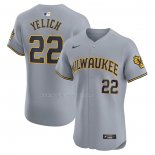 Maglia Baseball Uomo Milwaukee Brewers Christian Yelich Road Elite Grigio