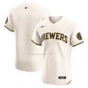 Maglia Baseball Uomo Milwaukee Brewers Home Elite Crema