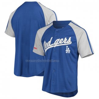 Maglia Baseball Uomo Los Angeles Dodgers Button Down Raglan Replica Blu