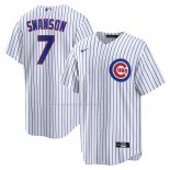 Maglia Baseball Uomo Chicago Cubs Dansby Swanson Home Replica Bianco Blu