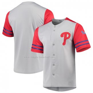 Maglia Baseball Uomo Philadelphia Phillies Button Up Grigio Rosso