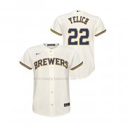 Maglia Baseball Bambino Milwaukee Brewers Christian Yelich Replica Home Crema