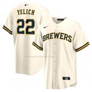 Maglia Baseball Uomo Milwaukee Brewers Christian Yelich Alternato Replica Crema