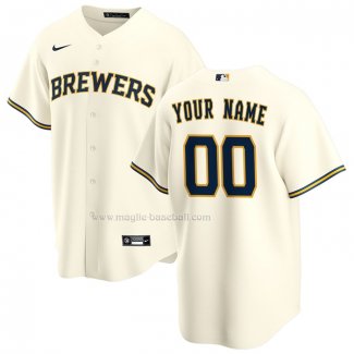 Maglia Baseball Uomo Milwaukee Brewers Home Replica Personalizzate Crema