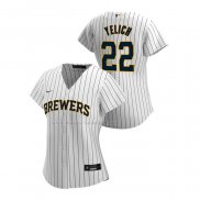 Maglia Baseball Donna Milwaukee Brewers Christian Yelich Replica Home 2020 Bianco