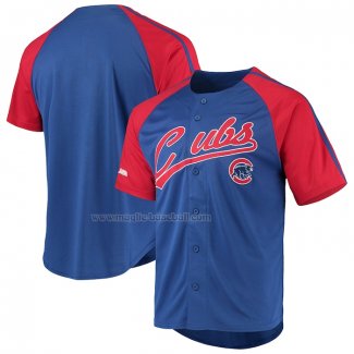 Maglia Baseball Uomo Chicago Cubs Button Down Raglan Replica Blu