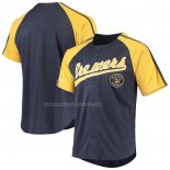 Maglia Baseball Uomo Milwaukee Brewers Button Down Raglan Replica Blu