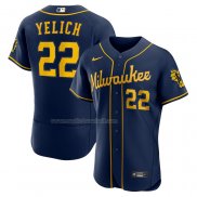 Maglia Baseball Uomo Milwaukee Brewers Christian Yelich Alternato Autentico Blu