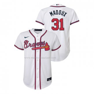 Maglia Baseball Bambino Atlanta Braves Greg Maddux Replica Home Bianco