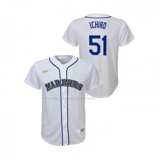 Maglia Baseball Bambino Seattle Mariners Ichiro Suzuki Cooperstown Collection Home Bianco