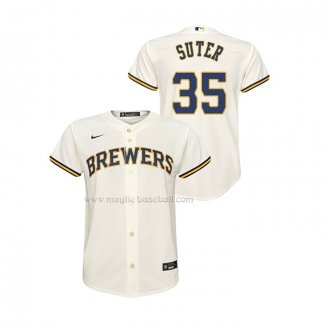 Maglia Baseball Bambino Milwaukee Brewers Brent Suter Replica Home Crema