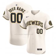 Maglia Baseball Uomo Milwaukee Brewers Home Elite Personalizzate Crema