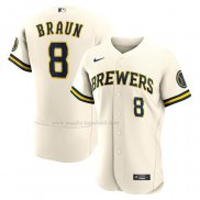 Maglia Baseball Uomo Milwaukee Brewers Ryan Braun Home Autentico Crema